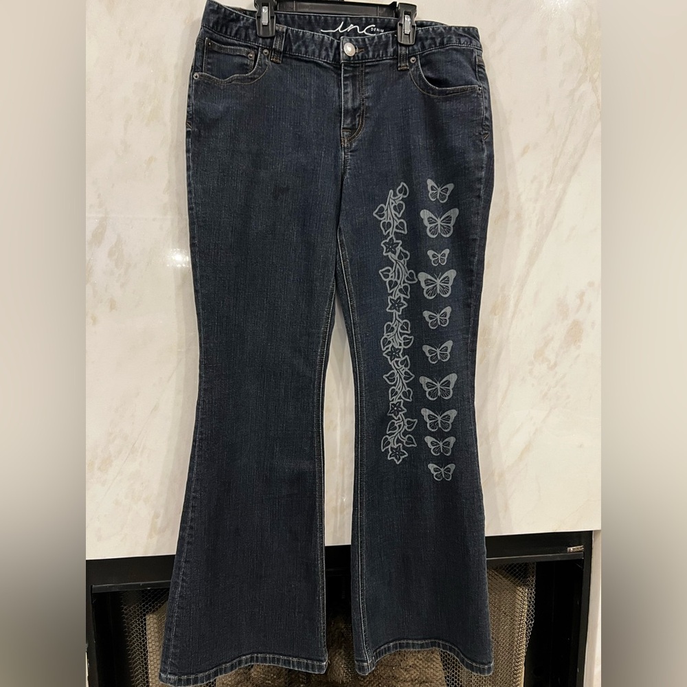 INC International Concepts Dark Blue Butterfly Jeans - Picture 3 of 8